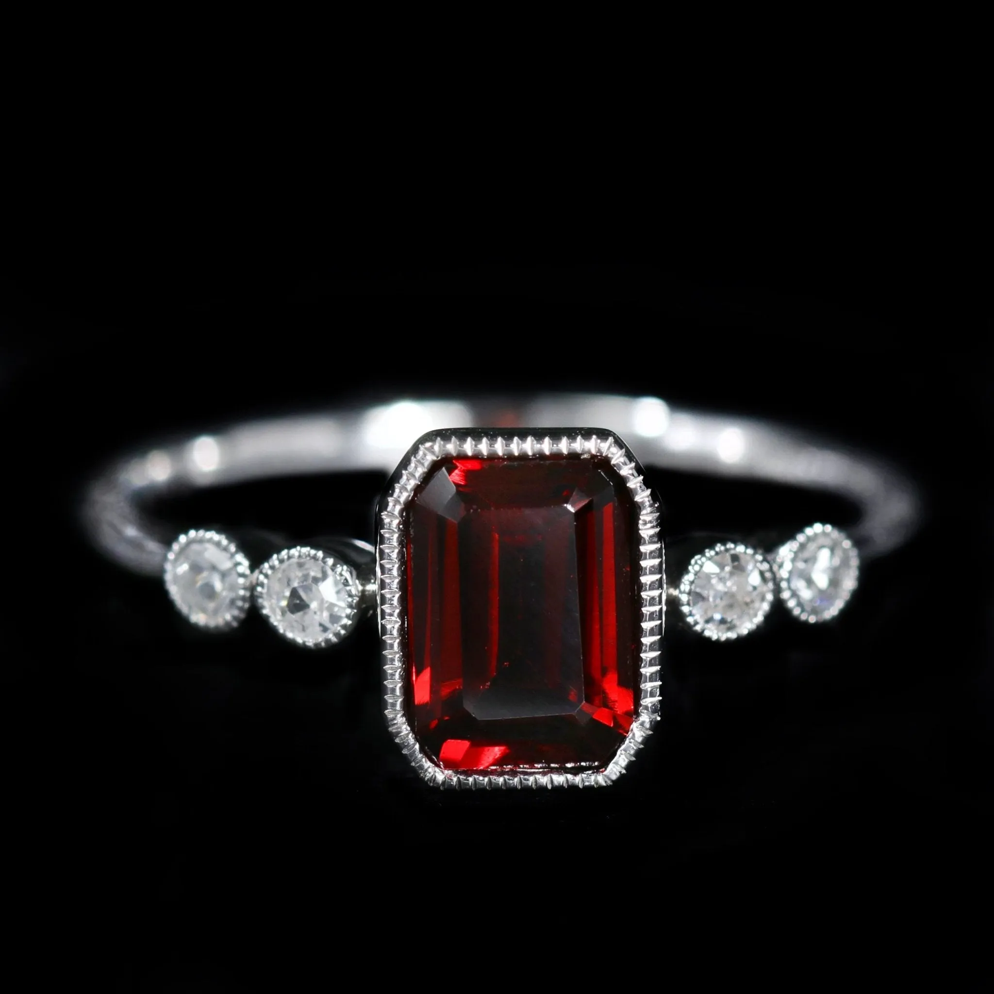 14K White Gold 1.20 Carat Garnet and Diamond Ring