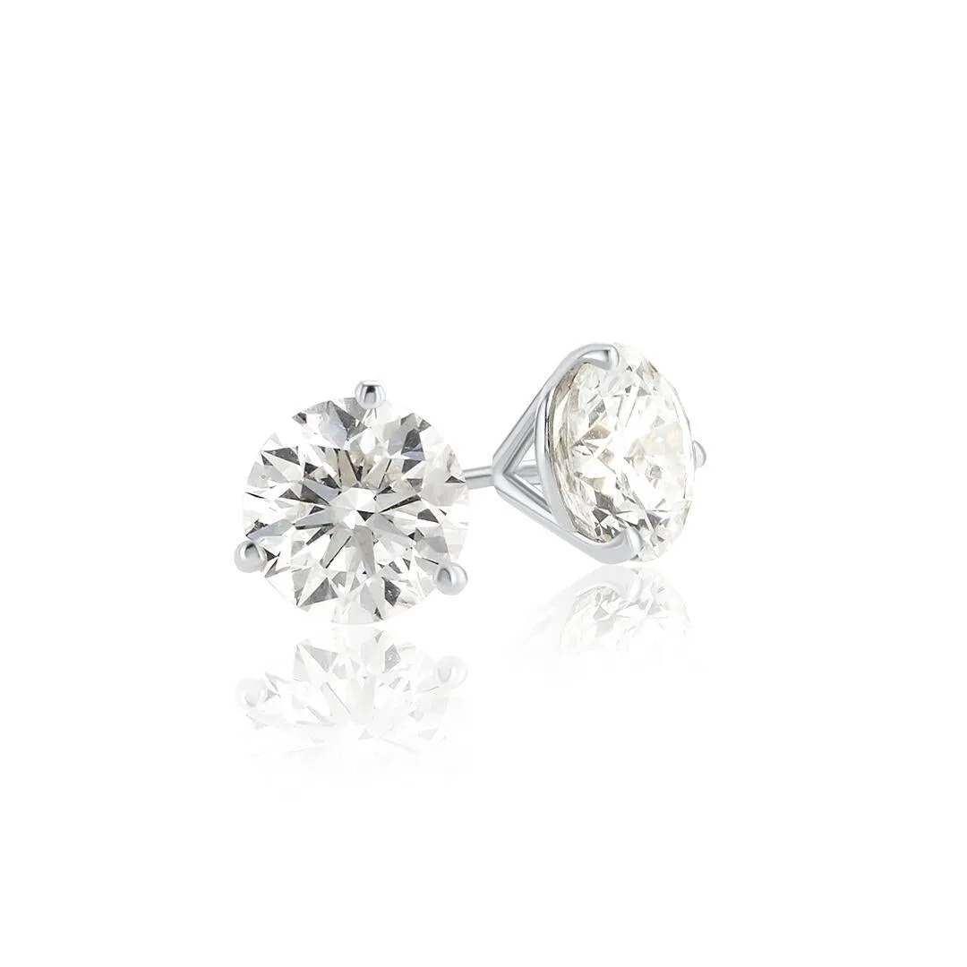 14K White Gold 3.05 CT Round Diamond Martini Stud Earrings