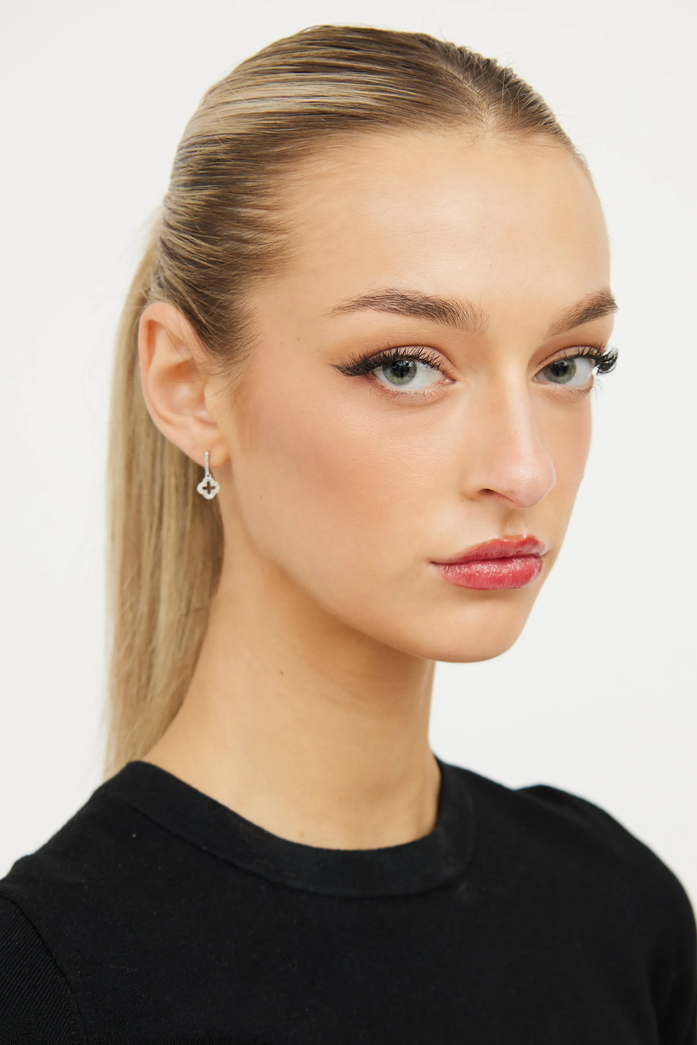 14K White Gold & Diamond Dangle Stud Earring