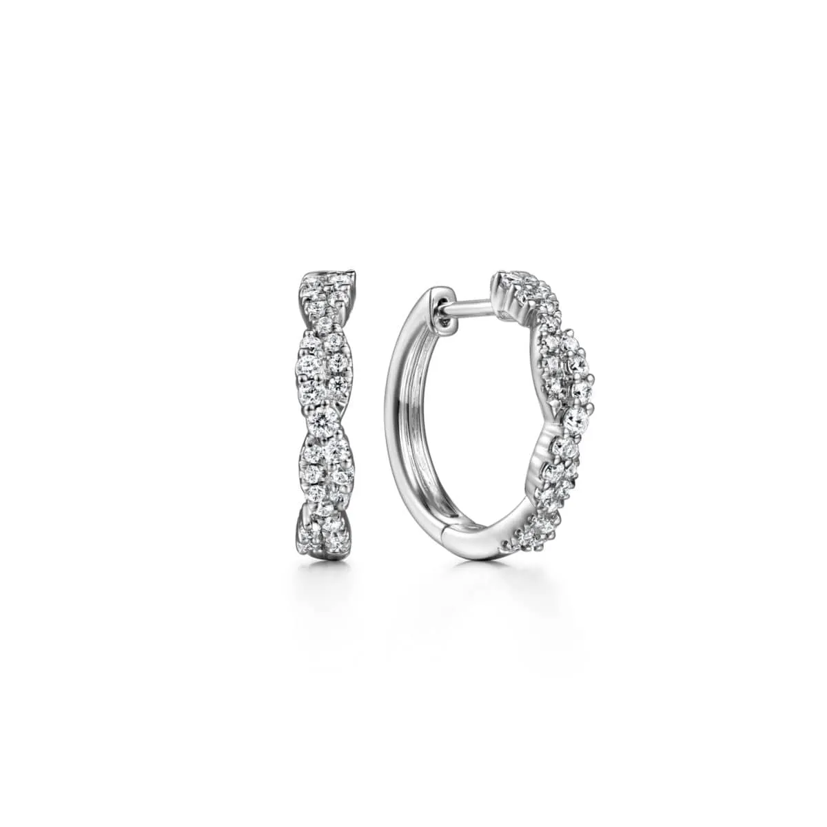 14K White Gold Diamond Twisted Huggies - EG14508W45JJ