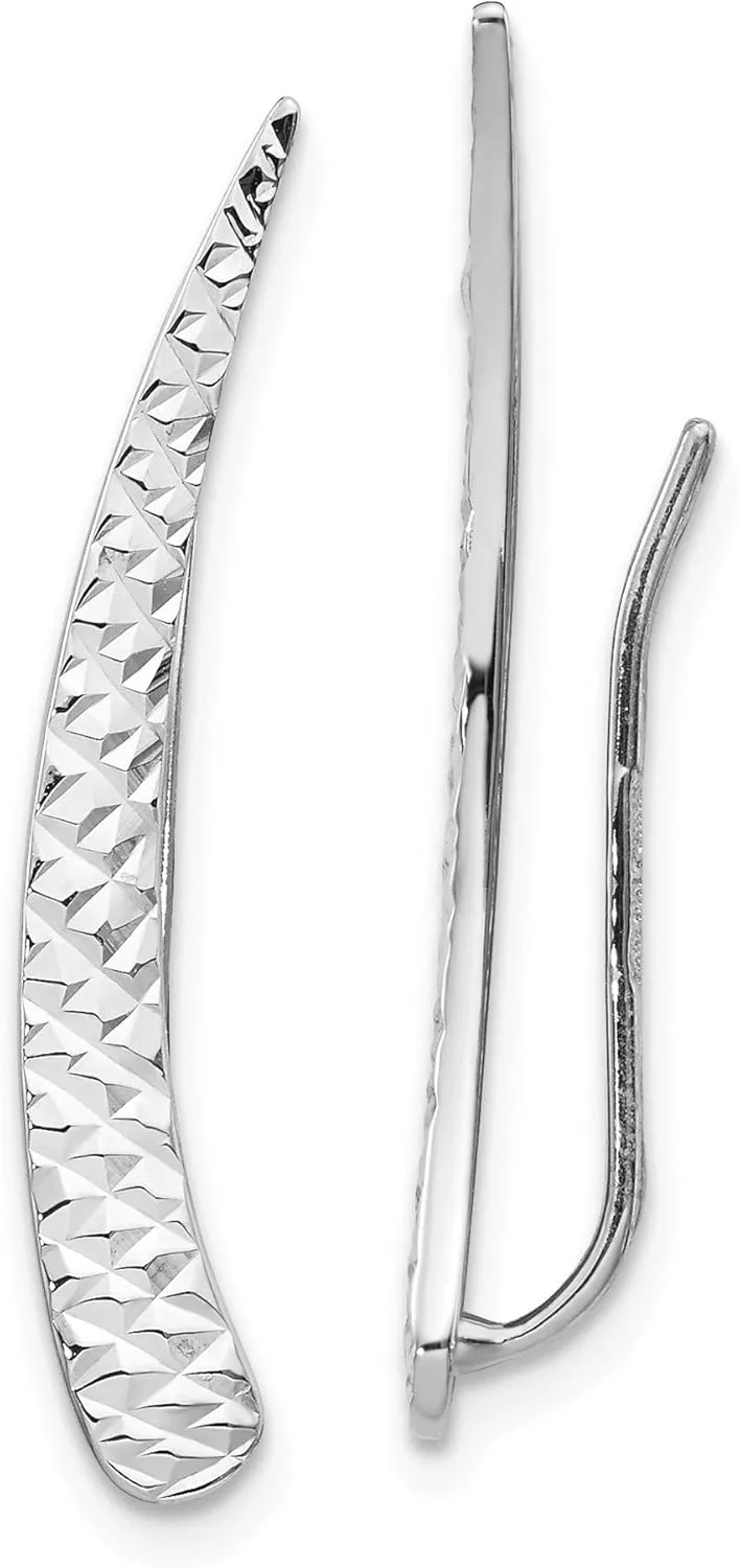 14k White Gold Polished & Textured Ear Climber Earrings Gorgeous