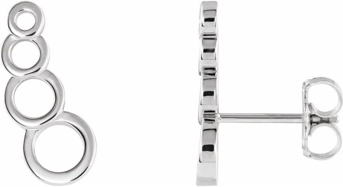 14k White Gold Polished Geometric Earrings Climber With Back - Jewelry Gift for Mom