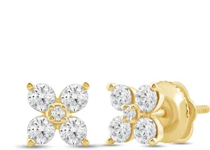 14k Yellow Gold 1/2Ct TDW Lab Grown Diamond Composite Flower Stud Earrings for Women
