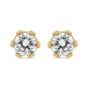 14K Yellow Gold 2.0 Cttw Round Diamond Crown Stud Earrings