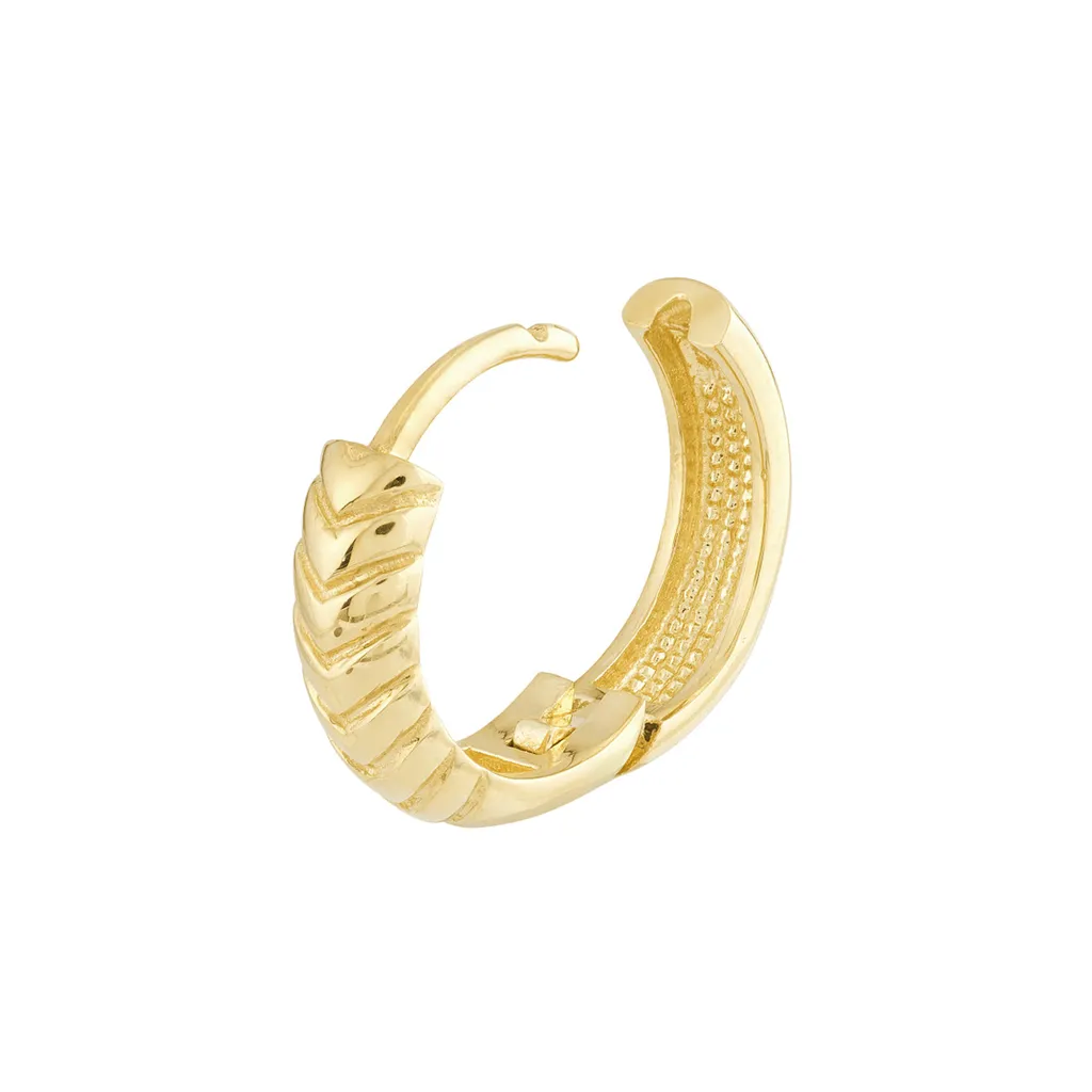 14K Yellow Gold Chevron Twisted Huggie Hoops