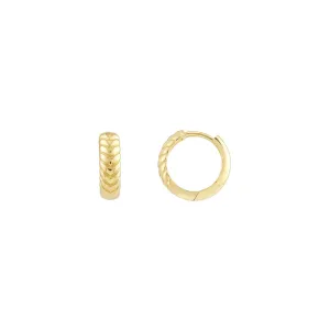 14K Yellow Gold Chevron Twisted Huggie Hoops
