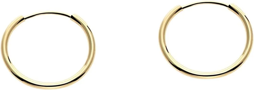 14k Yellow Gold Endless Hoop Earrings Round Flexible Thin Small little Continuous Real Pure Gold Hoops