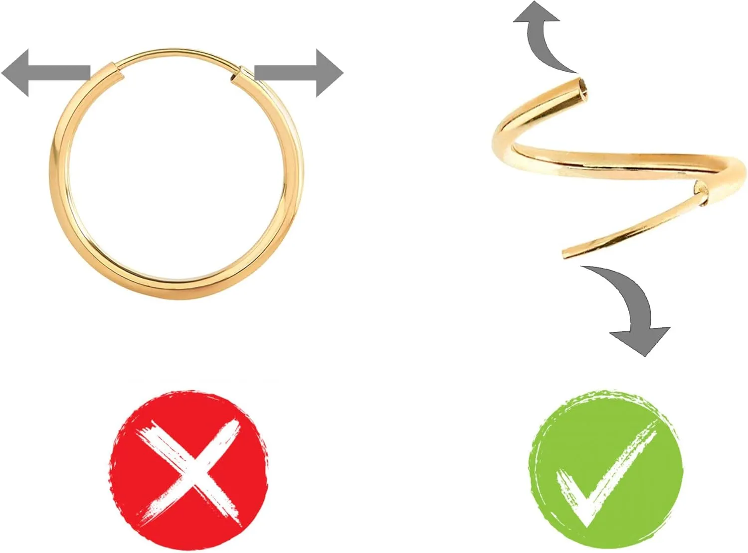 14k Yellow Gold Endless Hoop Earrings Round Flexible Thin Small little Continuous Real Pure Gold Hoops