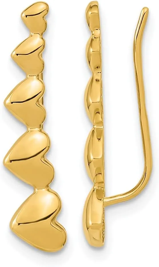 14K Yellow Gold Gold Heart Polished Ear Climber Earrings