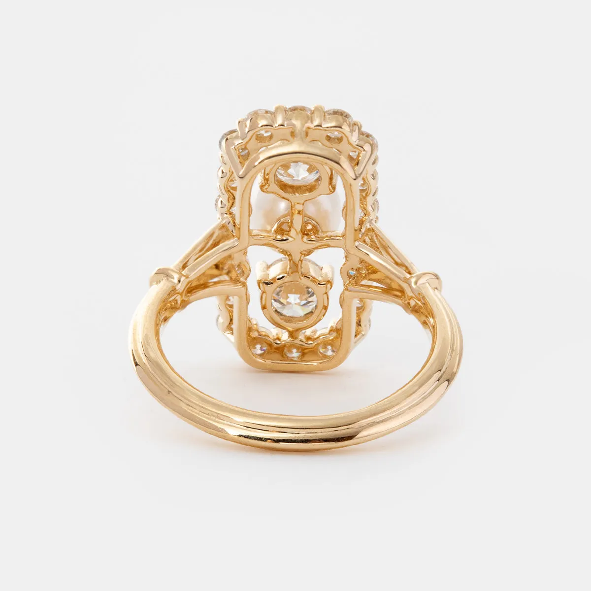 14K Yellow Gold Seawater Cultured Pearl &amp; Round Diamond Side Stone Statement Ring