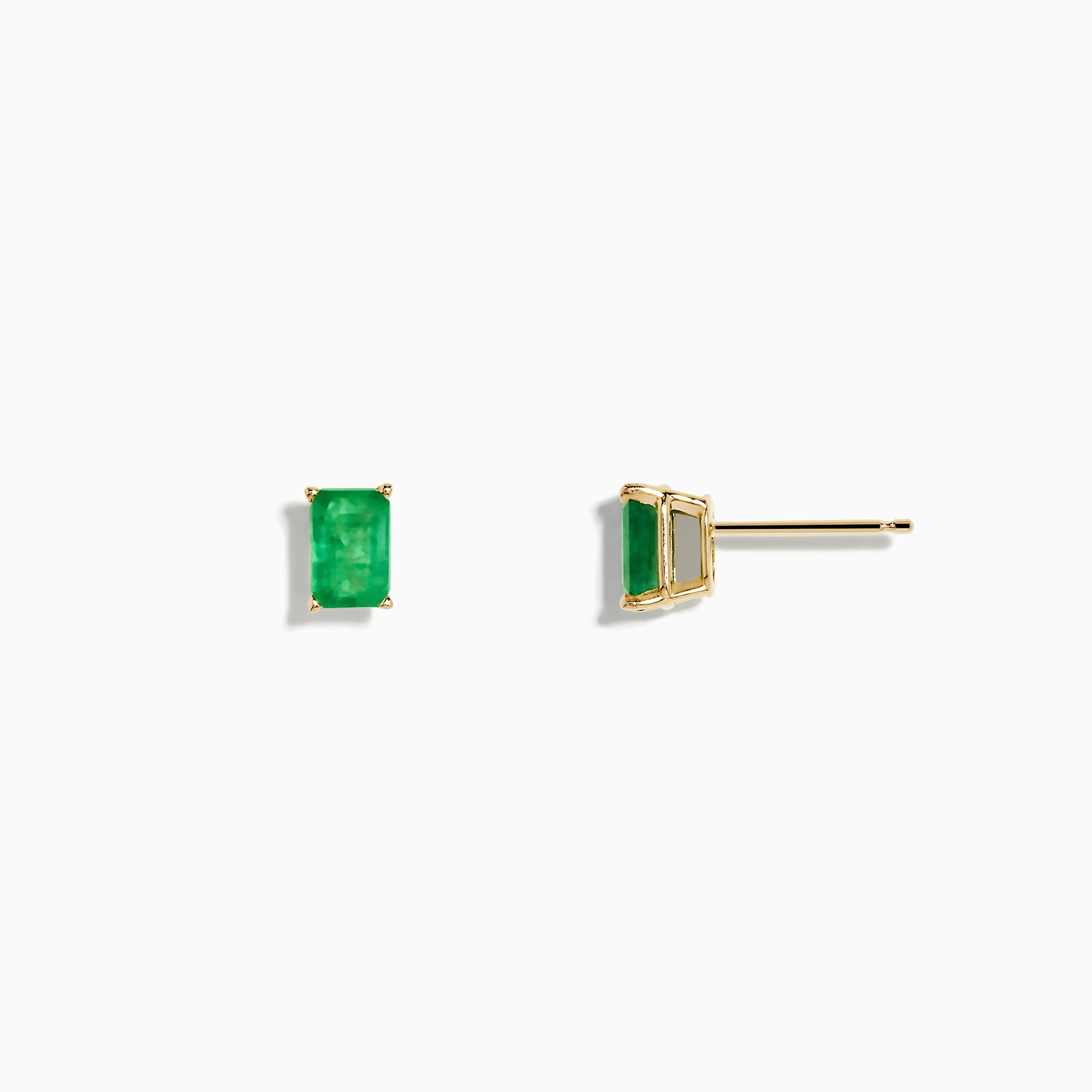 14K Yellow Gold Solitaire Emerald Cut Emerald Stud Earrings 1.05 TCW