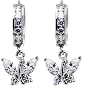 14kt White Gold Clear CZ Butterfly Huggy Earrings