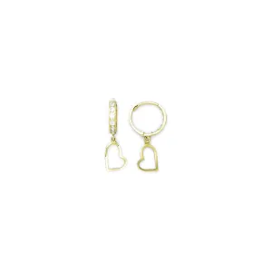 14kt Yellow Gold CZ Hollow Heart Huggy Earrings