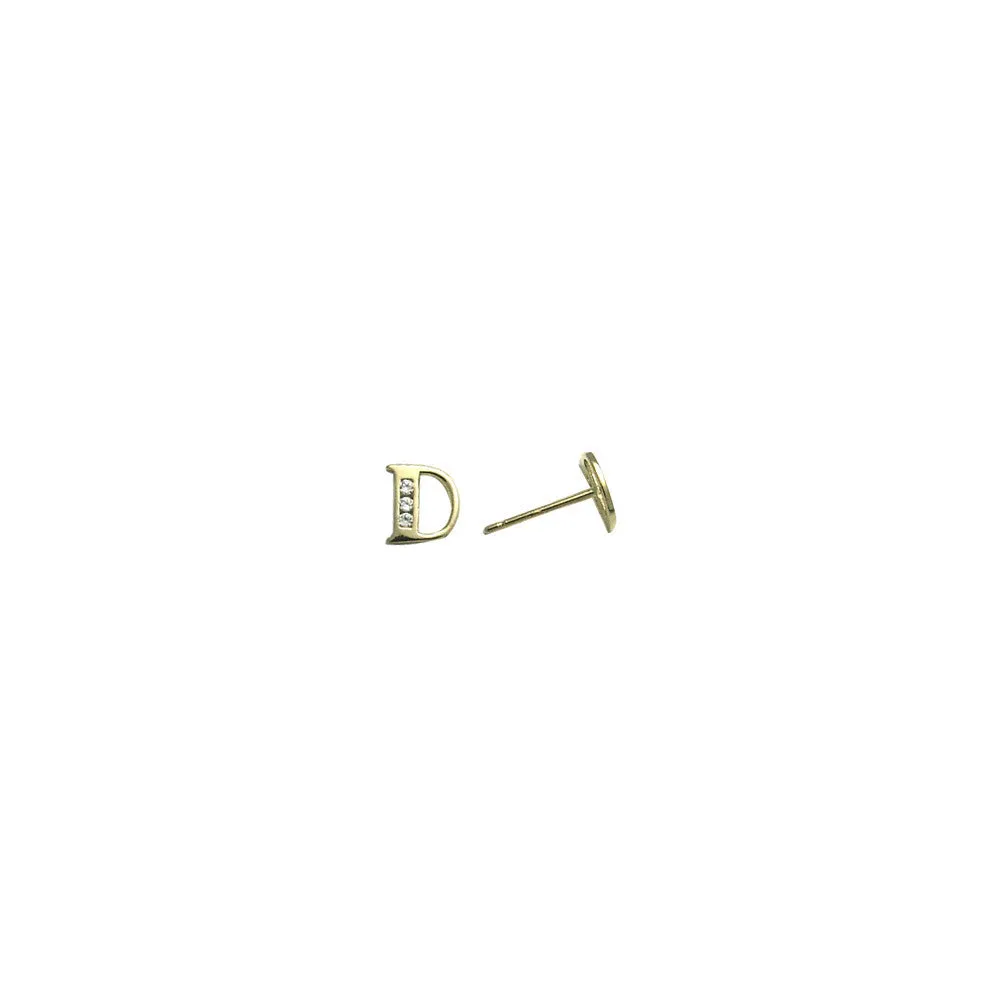 14kt Yellow Gold CZ Initial D Stud Earrings