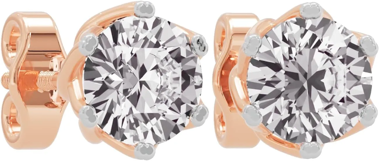 1.5 Carat IGI Certified Lab Grown Round Solitaire 6 Prong Diamond | 10k Gold Trio Camilla Bud Ataúd Floral Stud Screw Back Earrings for Women in White, Yellow, Rose Variants (F-G, VVS-VS)