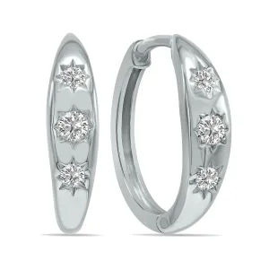 1/5 Ctw Three Stone Lab Grown Diamond Huggies Hoop Earrings In 10K White Gold (F-G Color, Vs1- Vs2 Clarity)