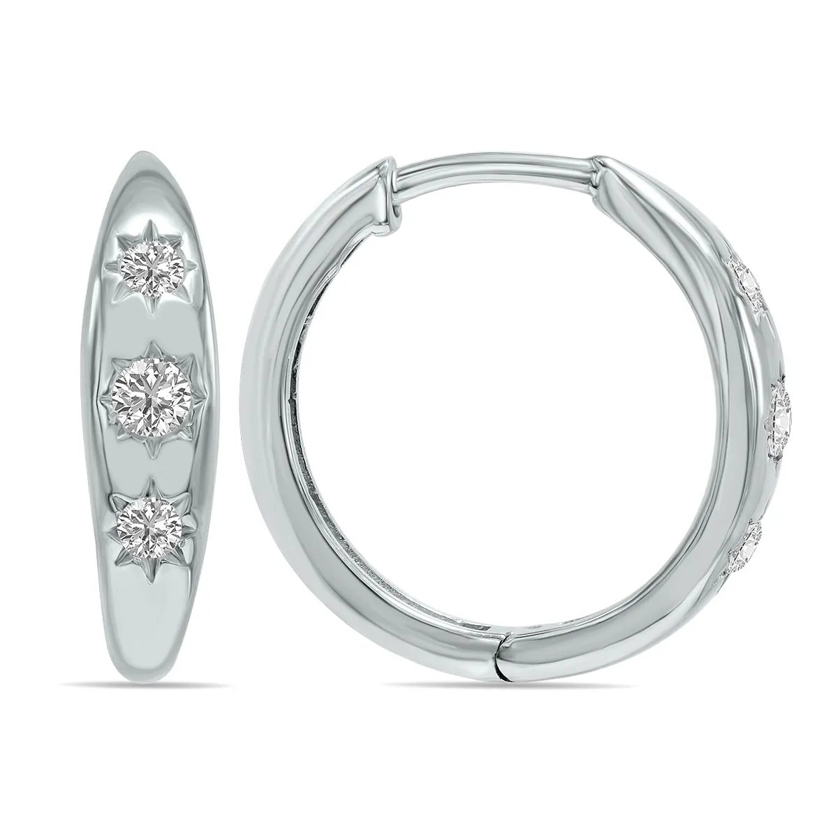 1/5 Ctw Three Stone Lab Grown Diamond Huggies Hoop Earrings In 10K White Gold (F-G Color, Vs1- Vs2 Clarity)
