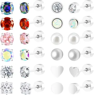 15 Pairs Earrings for Men, Stainless Steel Mens Stud Earrings Set Hypoallergenic Cross Dangle Hoop Earrings Fashion Piercing Jewelry Gift for Men Women