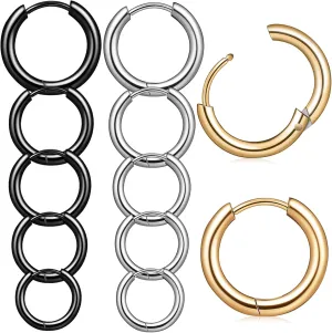 15 Pairs Men Titanium Steel Hoop Earrings Comfortable for Daily Wear Parties Special Occasions