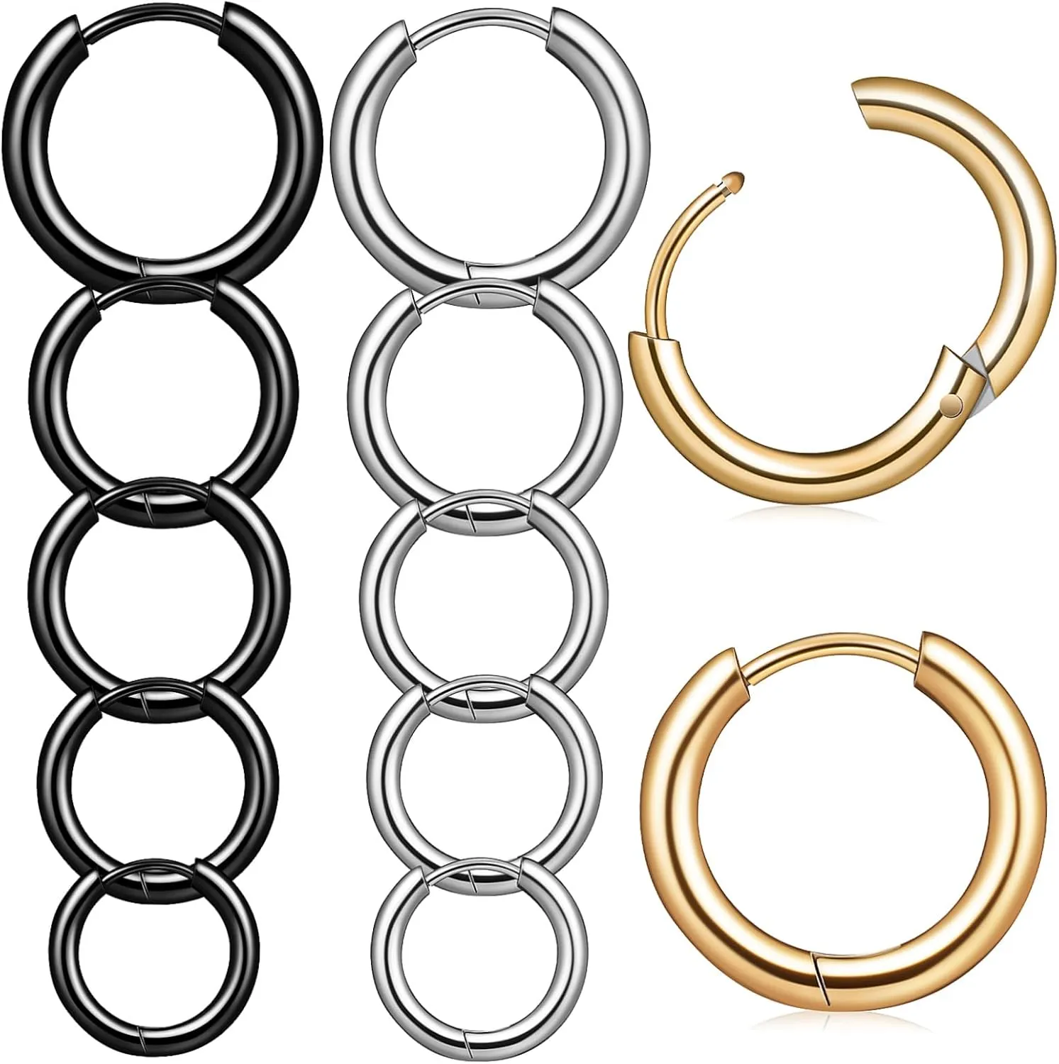 15 Pairs Men Titanium Steel Hoop Earrings Comfortable for Daily Wear Parties Special Occasions