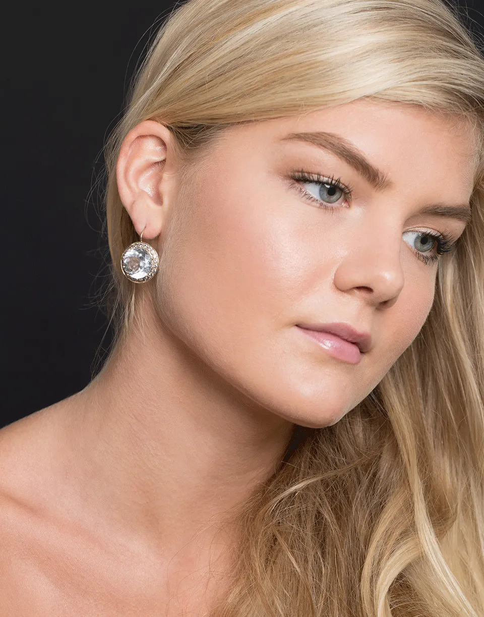 15MM Rock Crystal And Sapphire Earrings