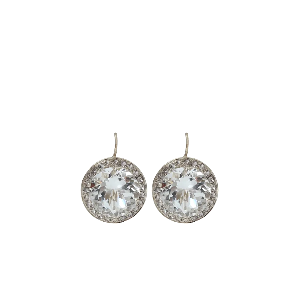 15MM Rock Crystal And Sapphire Earrings
