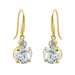1.68 ct Solid 14K Yellow Gold 6mm Round CZ Hook Earrings