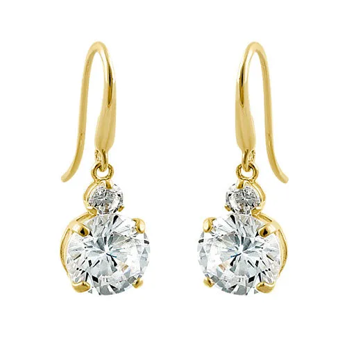 1.68 ct Solid 14K Yellow Gold 6mm Round CZ Hook Earrings