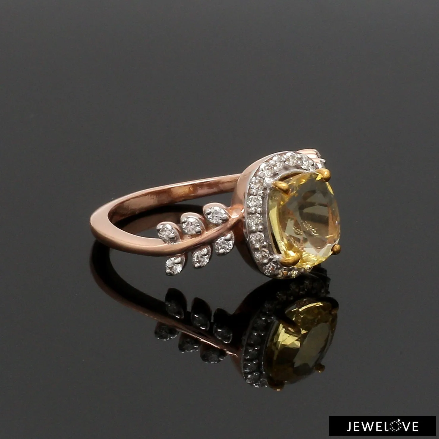 1.75cts. Yellow Sapphire 18K Rose Gold Diamond Ring for Women JL AU 1356R