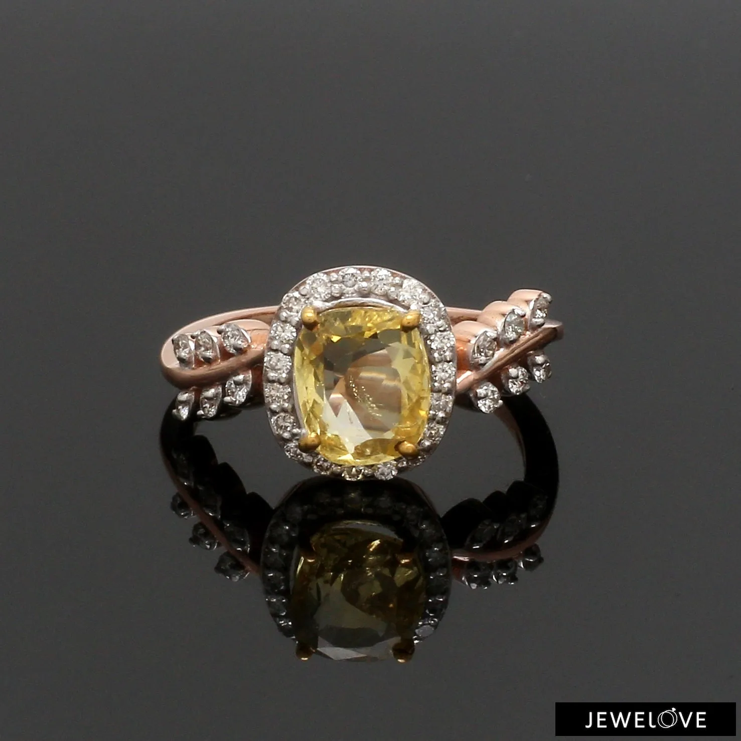 1.75cts. Yellow Sapphire 18K Rose Gold Diamond Ring for Women JL AU 1356R