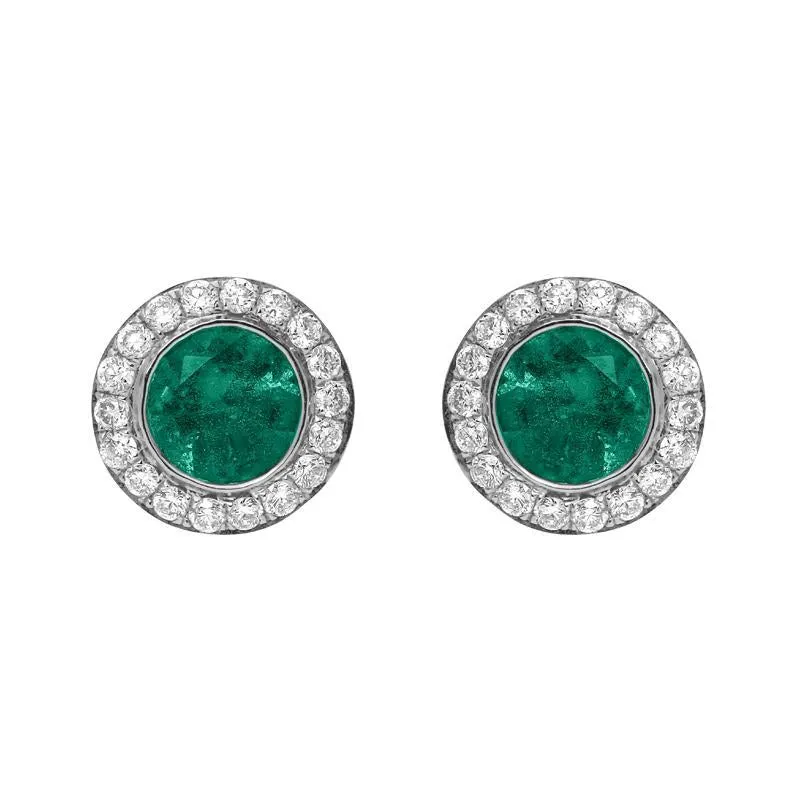 18ct White Gold 0.43ct Emerald Diamond Round Stud Earrings