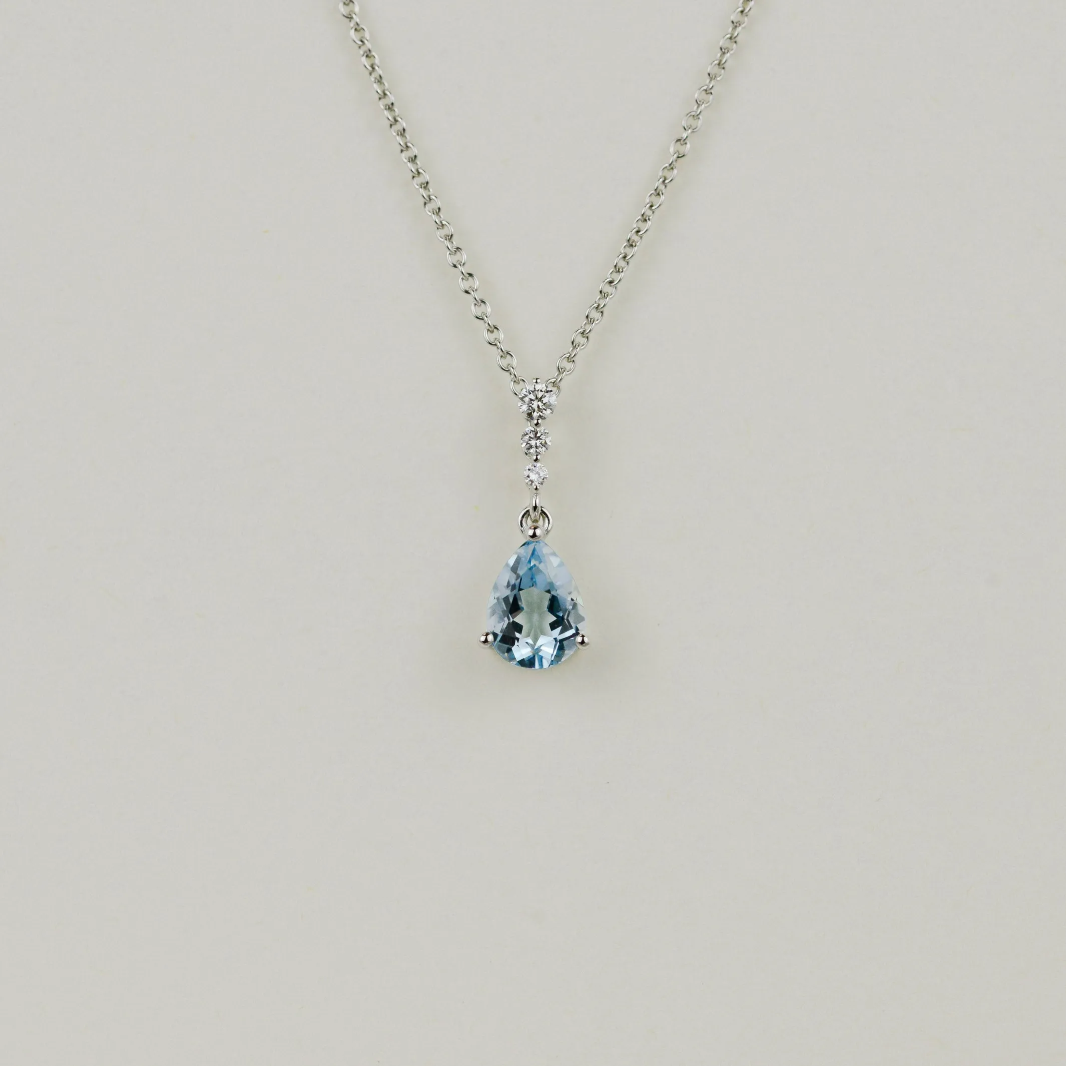 18ct White Gold 1.21ct Pear Cut Blue Topaz and Diamond Pendant