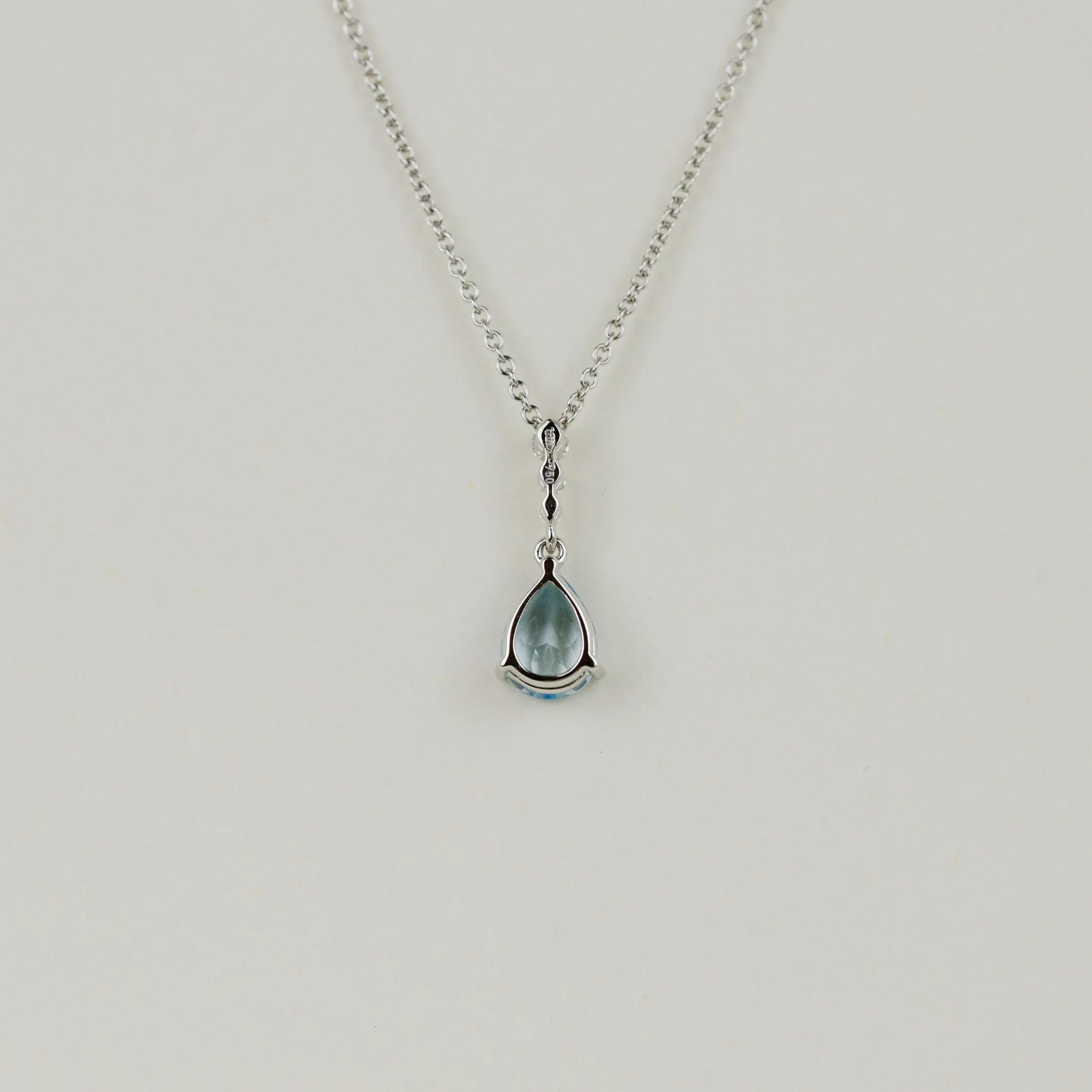 18ct White Gold 1.21ct Pear Cut Blue Topaz and Diamond Pendant