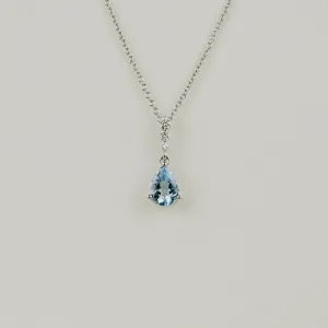 18ct White Gold 1.21ct Pear Cut Blue Topaz and Diamond Pendant