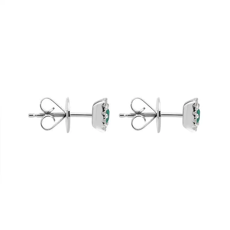 18ct White Gold Emerald Diamond Princess Cut Cluster Stud Earrings D