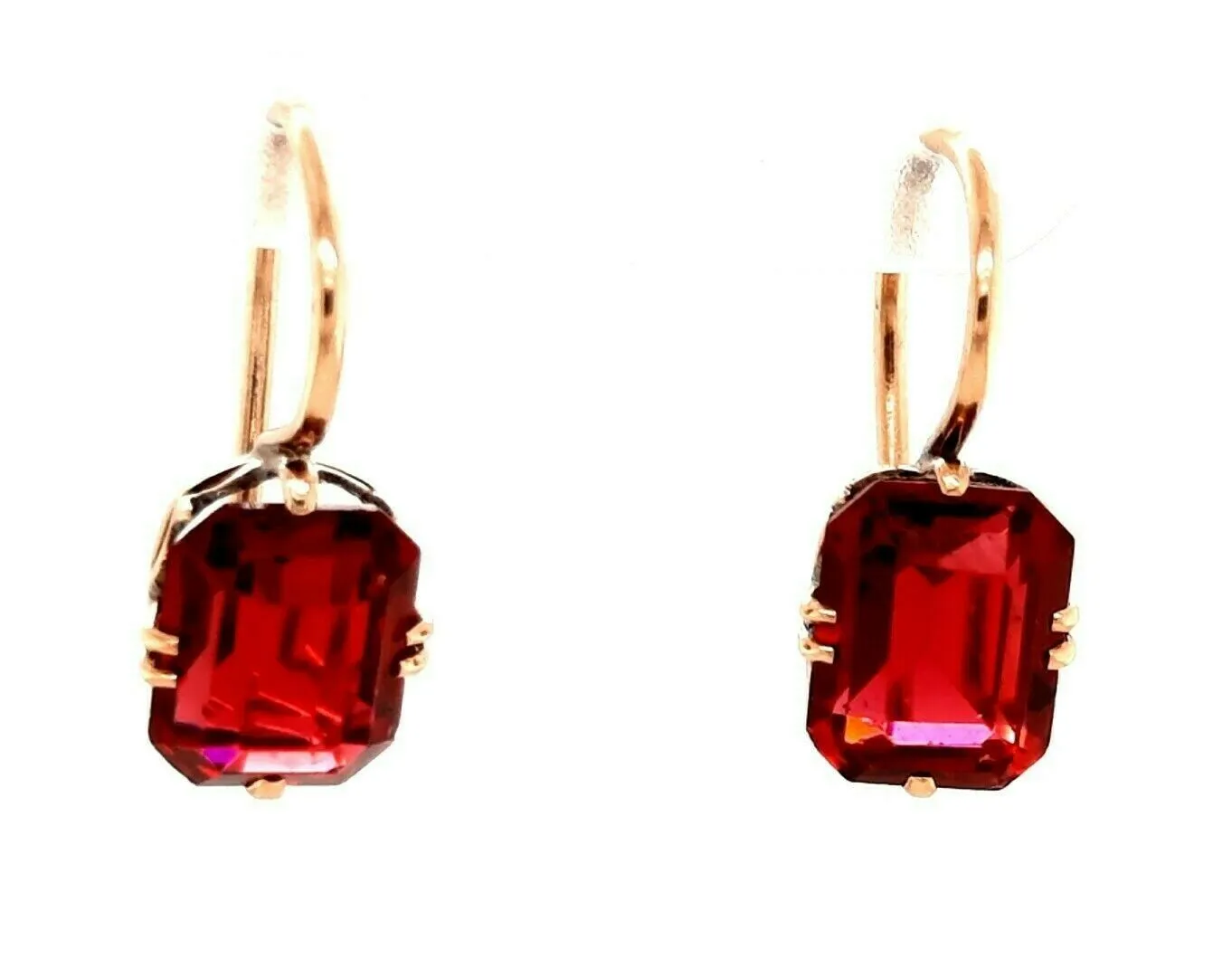 18ct Yellow Gold Red Glass Earrings