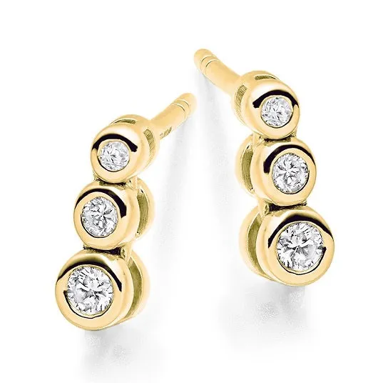 18K Gold 0.20 CaratTriple Diamond Drop Earrings