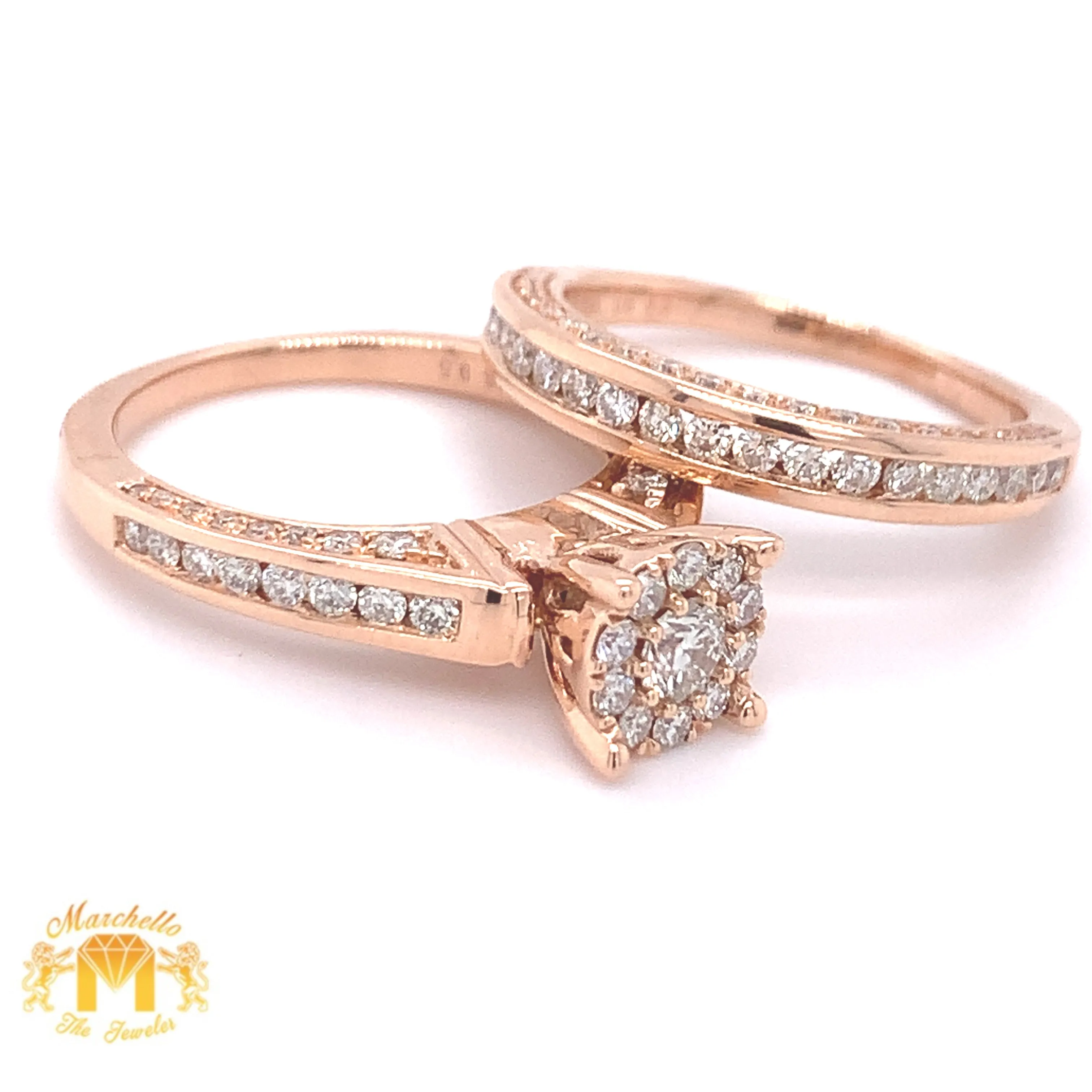 18k Gold 2-piece Bridal Set and  Round Solitaire Diamond's with Halo  (diamonds on the edges)