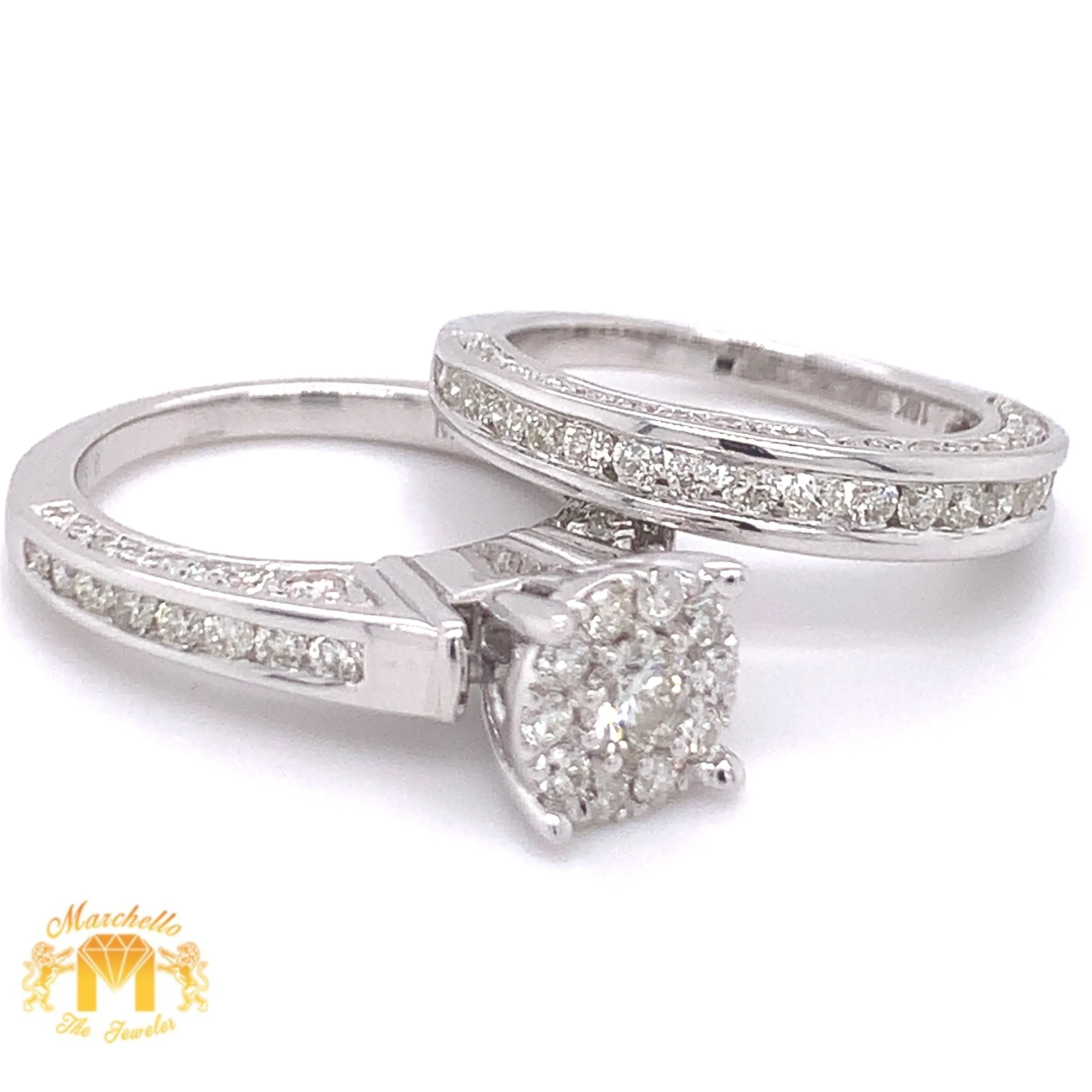 18k Gold 2-piece Bridal Set and  Round Solitaire Diamond's with Halo  (diamonds on the edges)