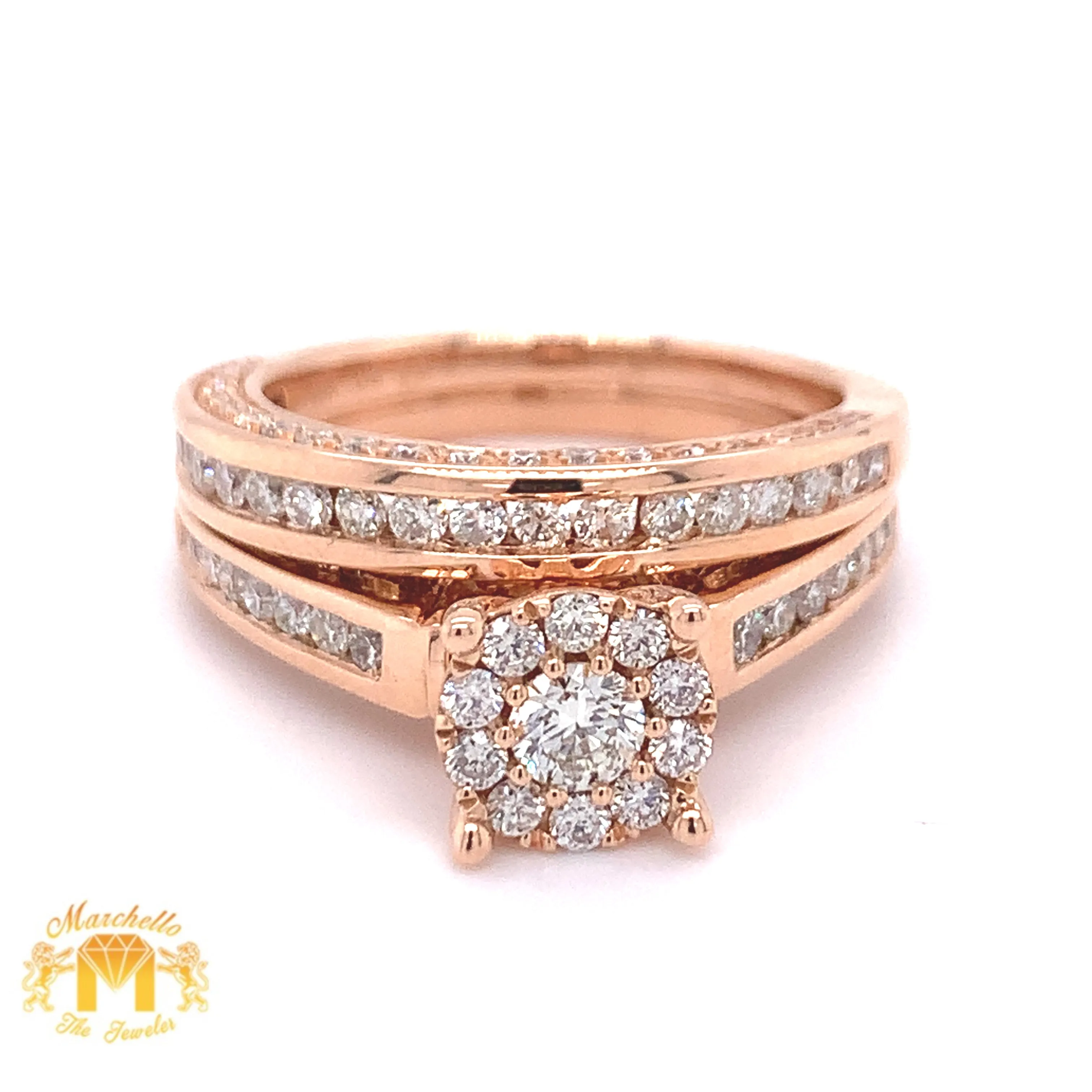 18k Gold 2-piece Bridal Set and  Round Solitaire Diamond's with Halo  (diamonds on the edges)