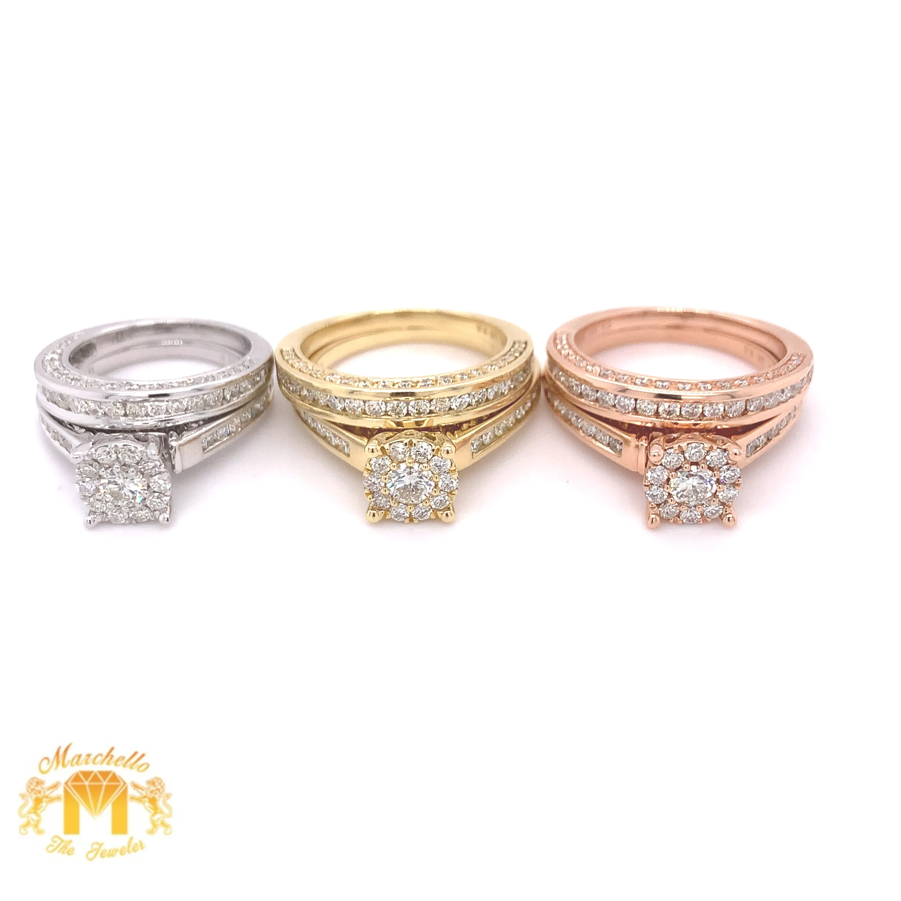 18k Gold 2-piece Bridal Set and  Round Solitaire Diamond's with Halo  (diamonds on the edges)