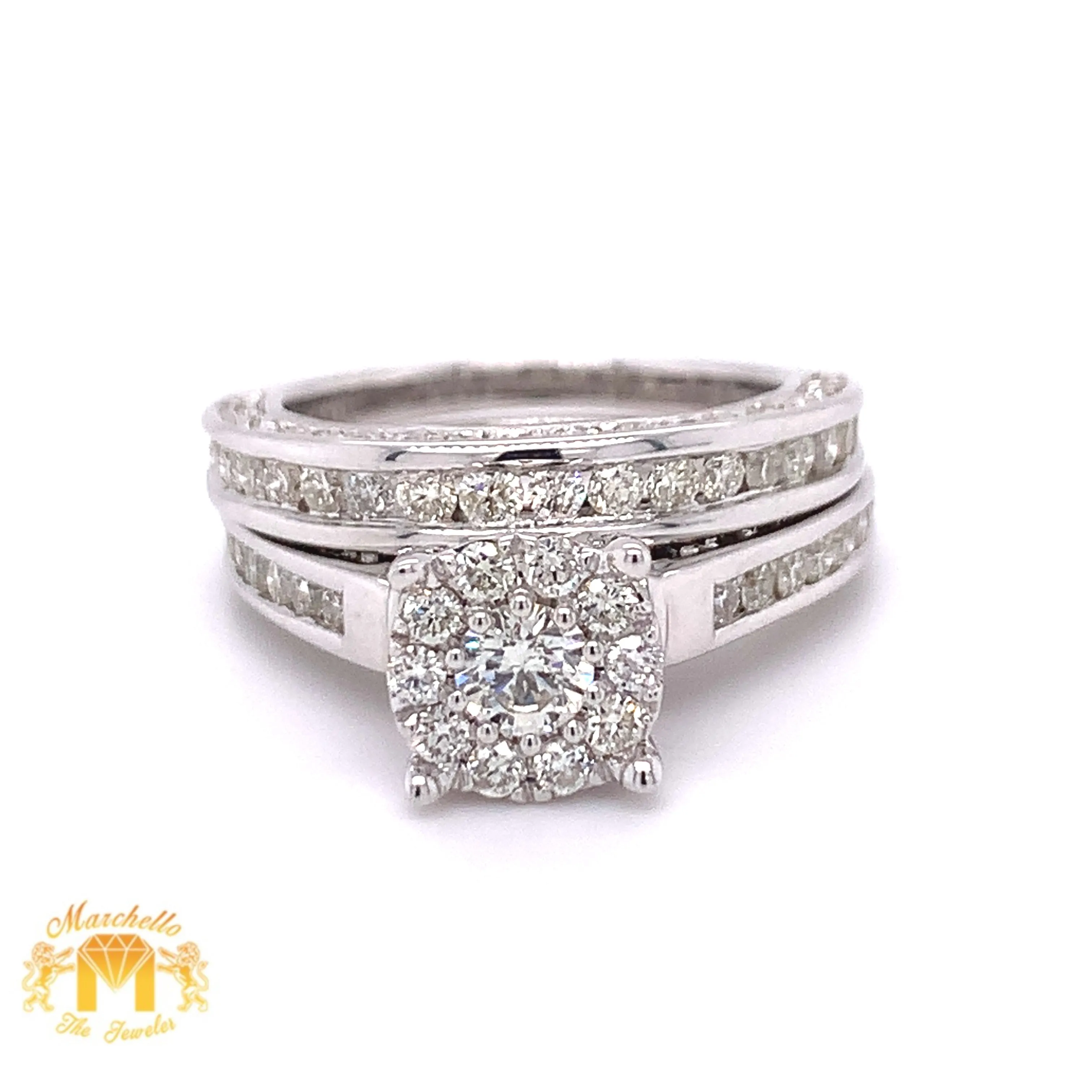 18k Gold 2-piece Bridal Set and  Round Solitaire Diamond's with Halo  (diamonds on the edges)