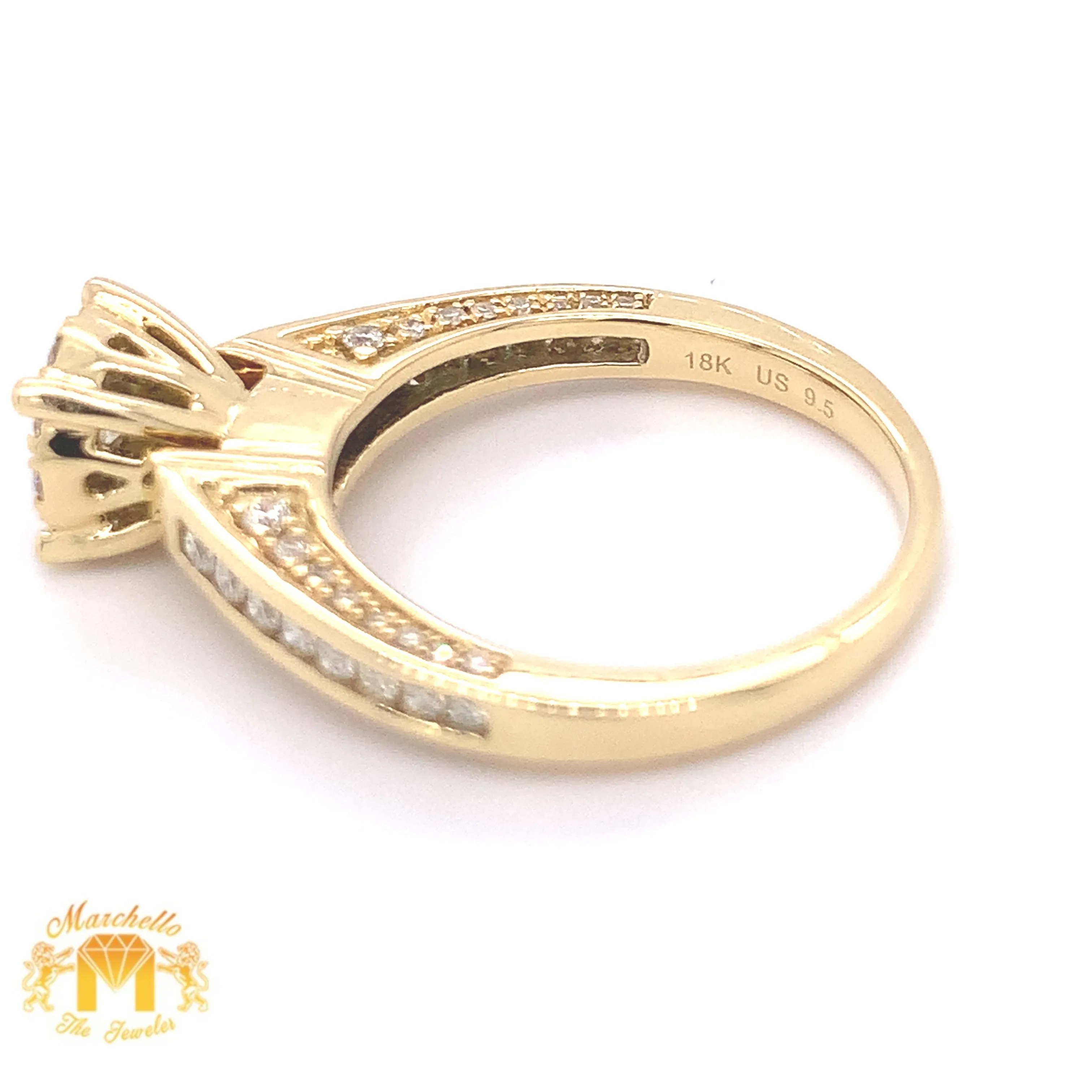 18k Gold 2-piece Bridal Set and  Round Solitaire Diamond's with Halo  (diamonds on the edges)