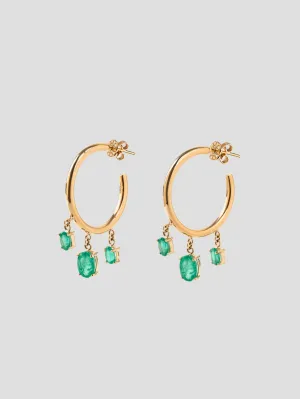 18K Gold and Emerald Hoop Earrings