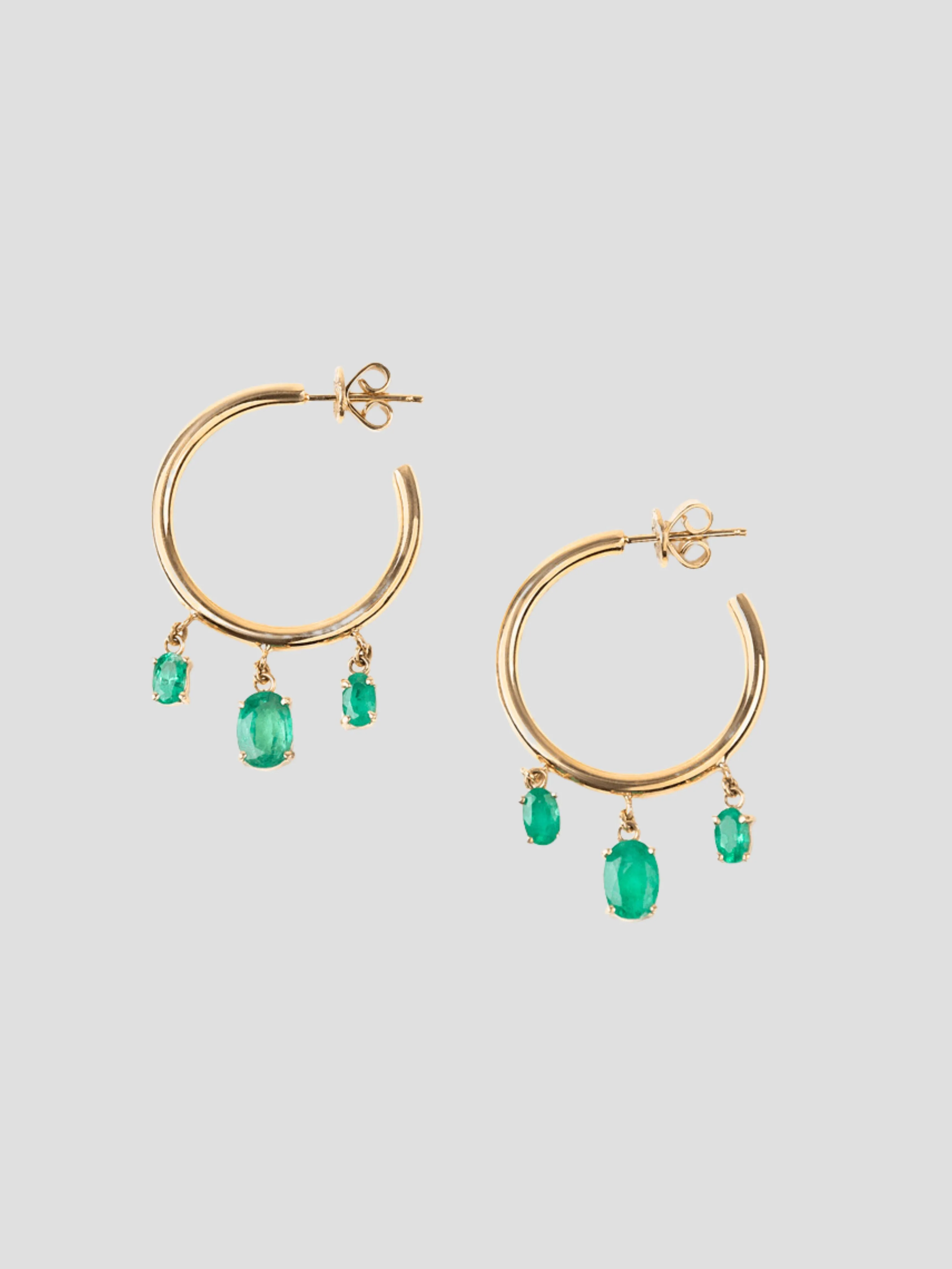 18K Gold and Emerald Hoop Earrings