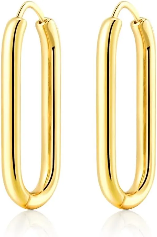 18K Gold Filled Earrings for Women - Paperclip Hoops Earrings for Women - Hypoallergenic Earring Set - Elegant Nickel-Free Hoop Ear Rings - 18K Gold-Filled Women's Jewelry