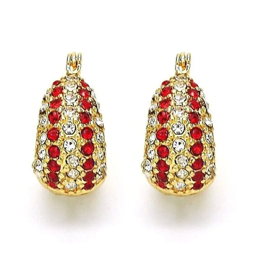 18K Gold-Filled High-Polish Red & White Crystal Earrings