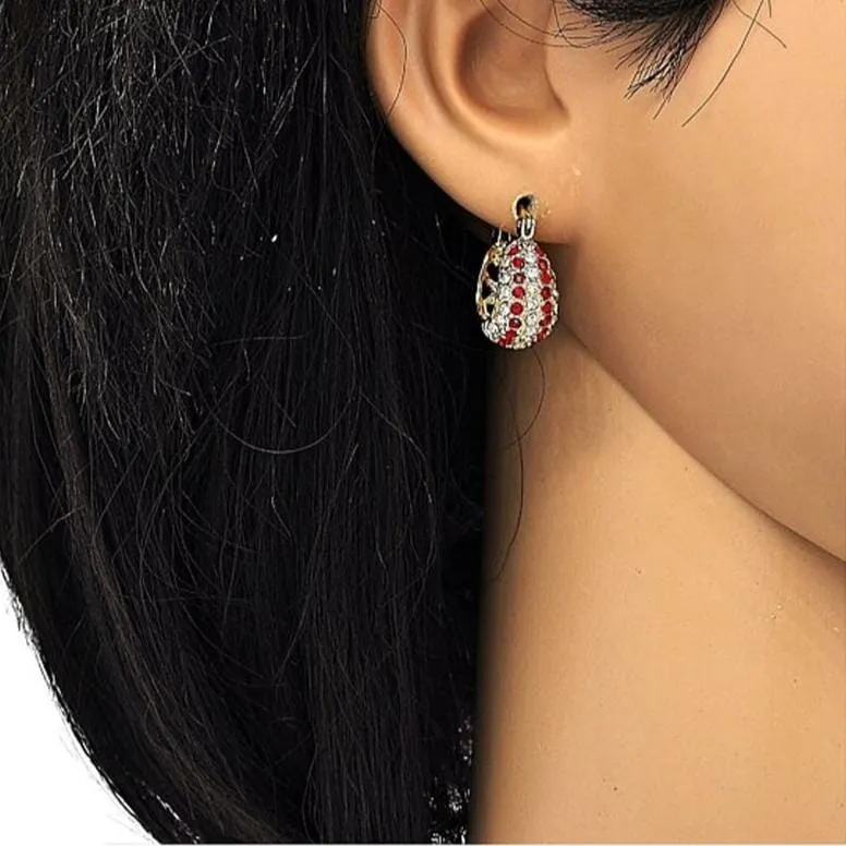 18K Gold-Filled High-Polish Red & White Crystal Earrings