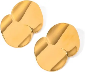 18k Gold Geometric Glossy Earrings Rhombus/Square/Round/Drop Minimalist Textured Curve Earrings Trendy Minimalist Stainless Steel Earrings for Women, Lightweight and Non-Fading Hypoallergenic Niche