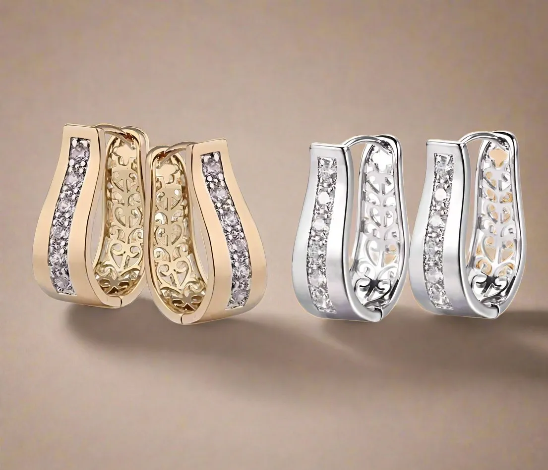 18K Gold Plated .36 CTW Crystal Diamond Channel Set 2-in-1 Filigree Hoop Earrings for Women – Perfect for Special Occasions or Everyday Wear